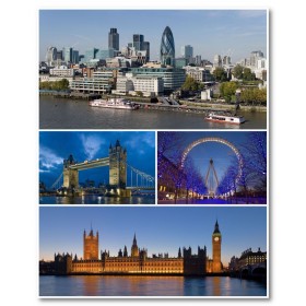 Αφίσα (Λονδίνο, collage, αξιοθέατα, μάτι, Τάμεσης, tower bridge, κτίρια, αρχιτεκτονική)